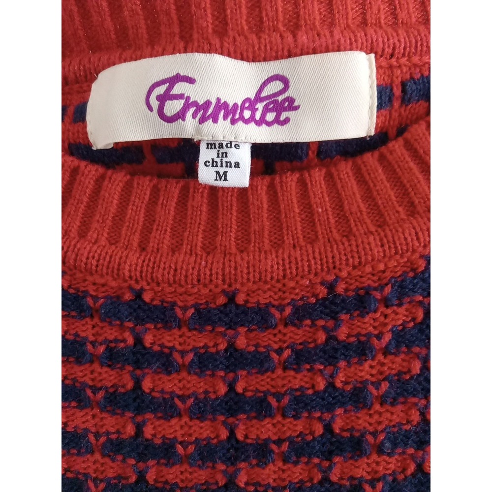 Emmelee Women Red Blue Geometric Pattern‎ Knit Shortsleeve Sweater Size M - Picture 4 of 6